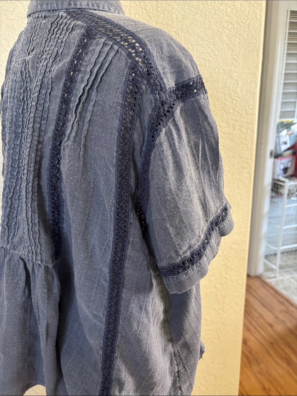 Lucky Brand Navy Short Sleeve Button-Front Shirt with Pintuck Detail - Picture 3 of 4